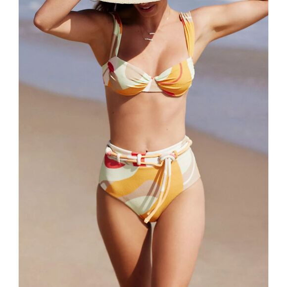 NWT Anthropologie Revel Rey Spencer Cream Yellow Orange 2 Piece Bikini Size M - Picture 2 of 15